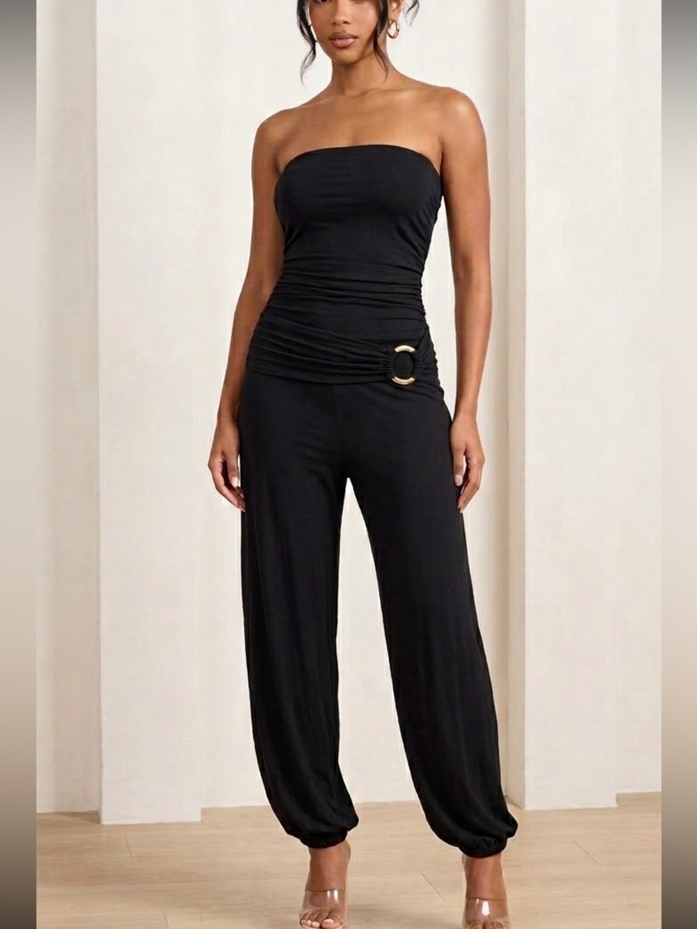 XOXO Vintage Y2K Black Strapless Harem Jumpsuit O-Ring Large